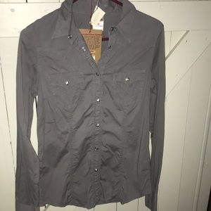 Rare vintage Swarovski crystal button True Religion button down size small
